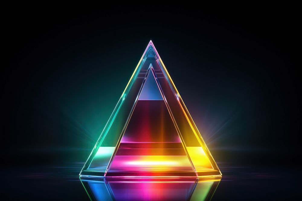 3D render of pyramid shape lighting neon illuminated.