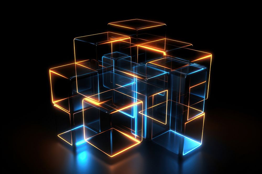 Neon technology light effect geometric shapes 3d render.
