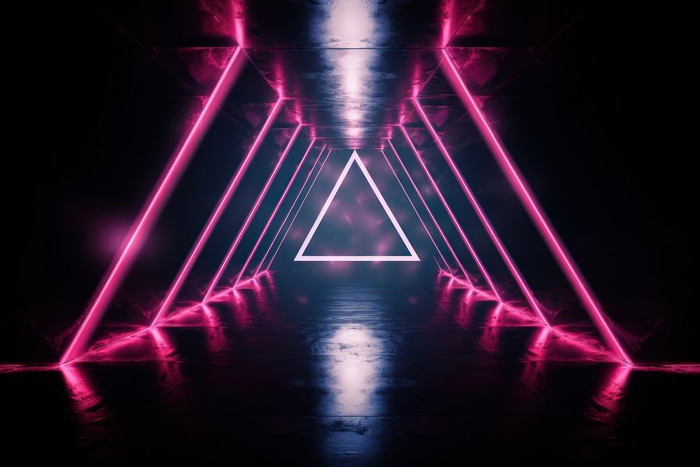 Technology light effect synthwave tunnel triangle grid vaporwave.