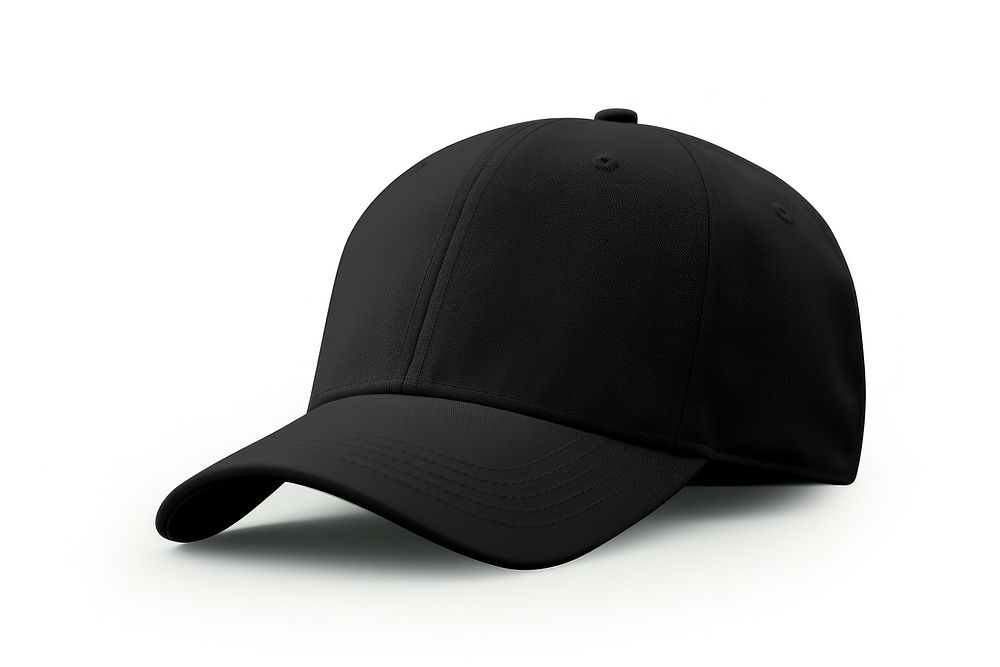 A black baseball cap white background headwear headgear.