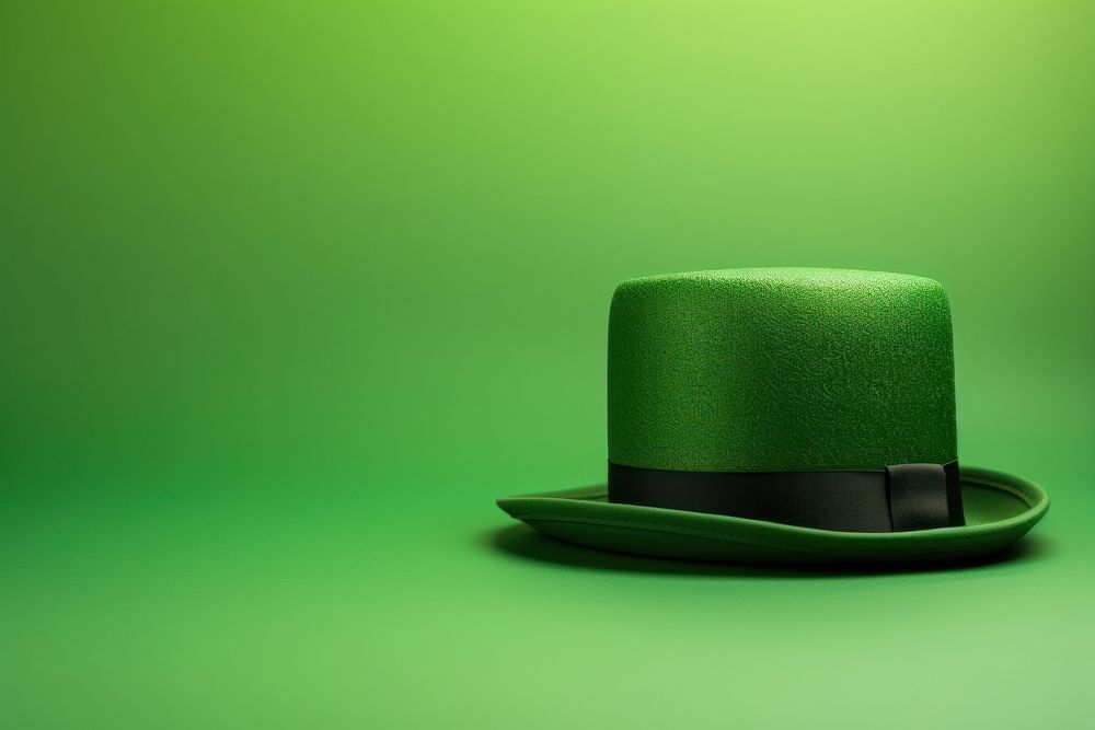 Green shamrock and hat with copy space on green background celebration headwear clothing.