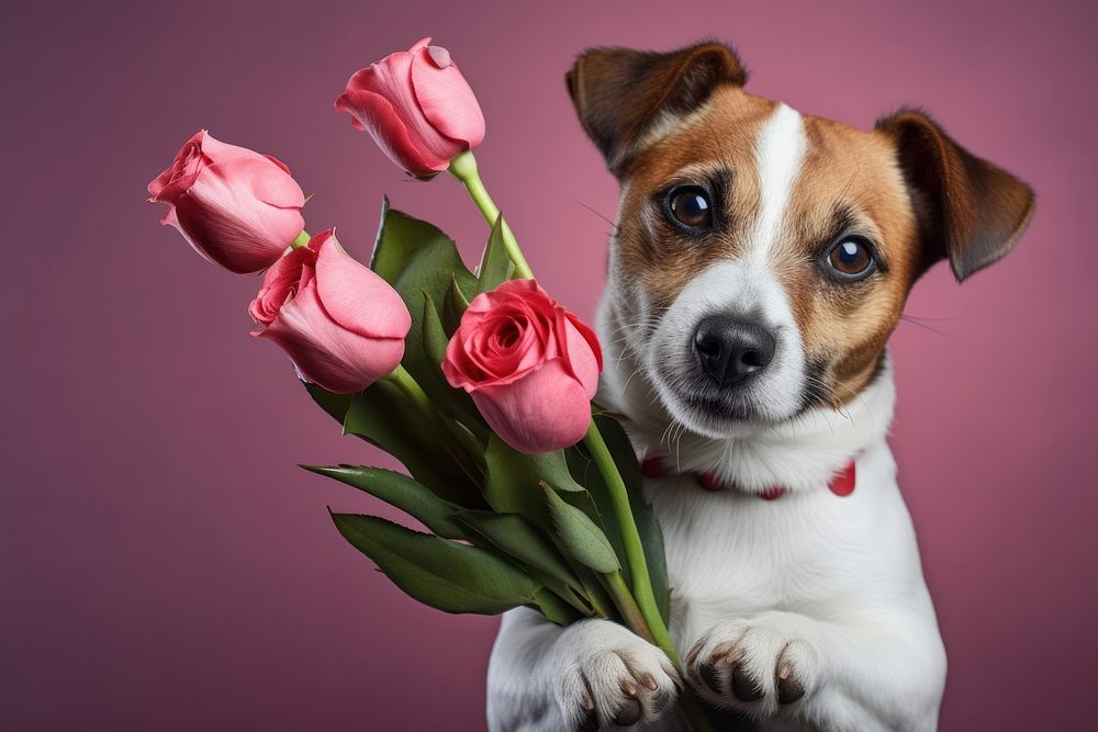 A Jack Russell Terrier with flowers dog terrier mammal. AI generated Image by rawpixel.