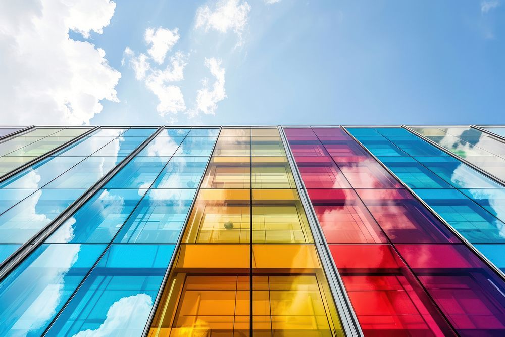 Multi-colored glass wall building sky | Premium Photo - rawpixel