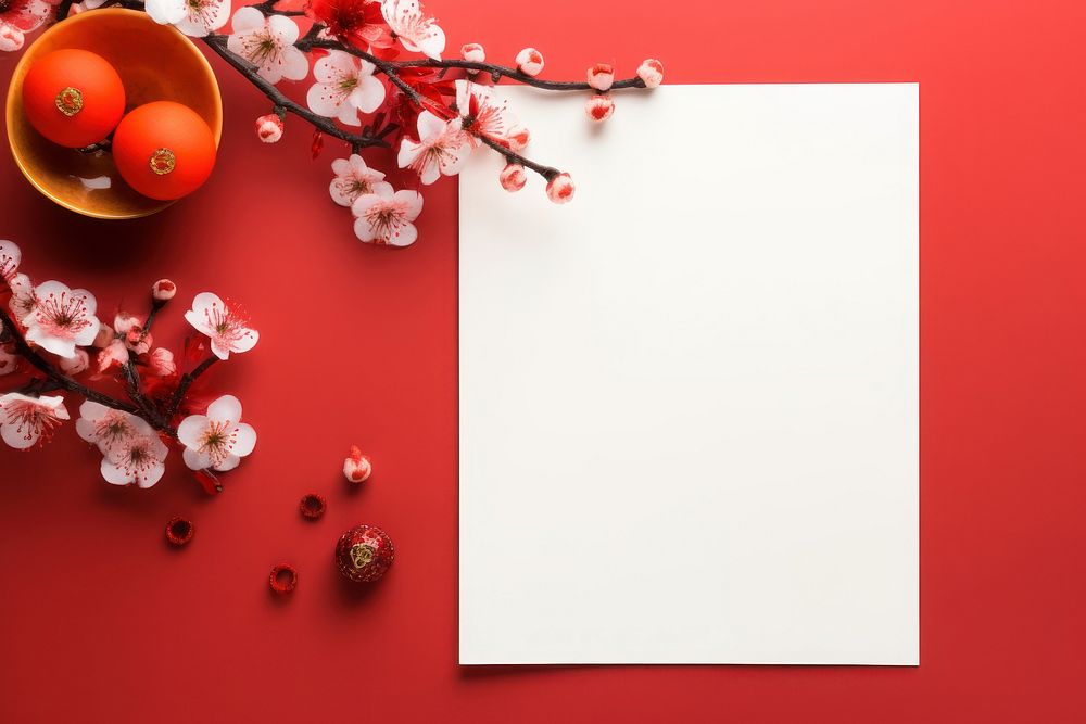 Chinese New Year greetings cheat sheet flower plant red. AI generated Image by rawpixel.