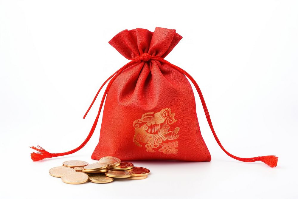 Red bag with money chinese new year white background celebration. AI generated Image by rawpixel.