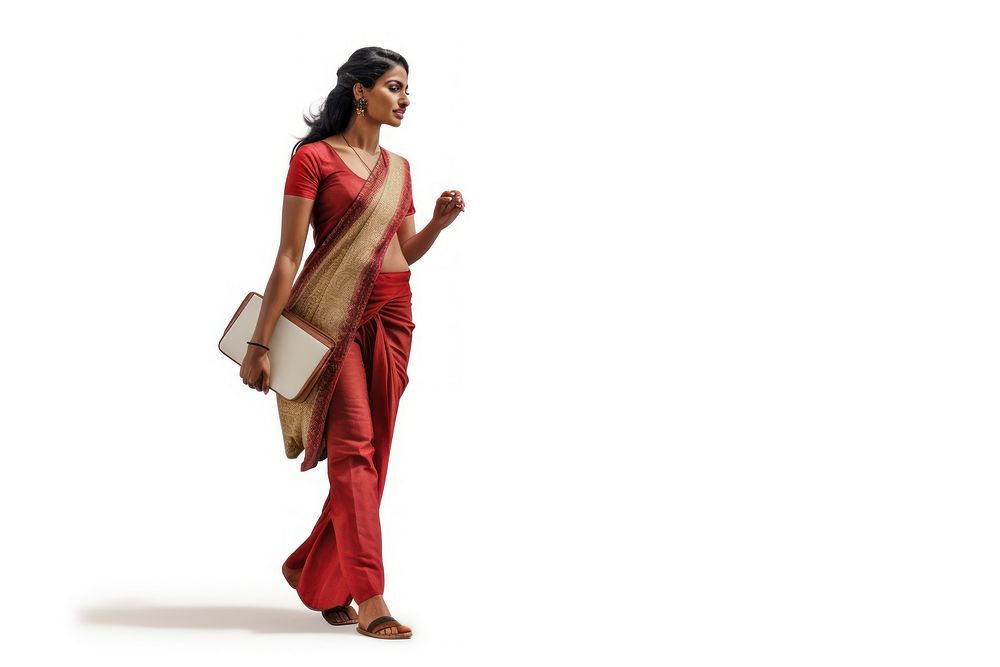 Mutual Indian woman walking dancing adult white background.