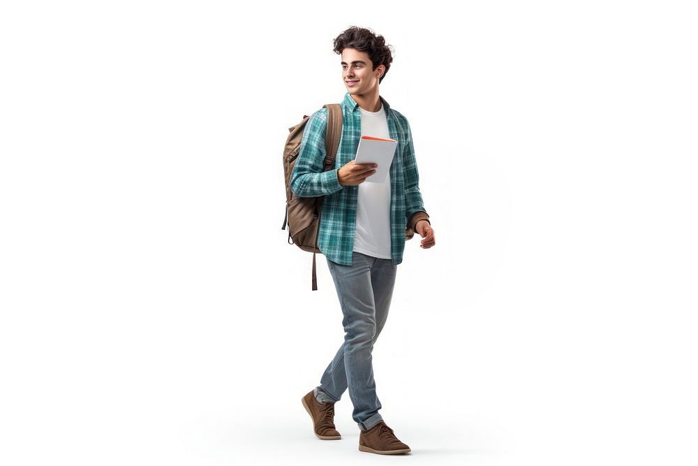 University student college standing backpack walking.
