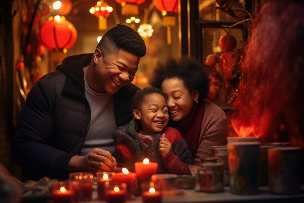 An African American and Asian family member candle adult baby. AI generated Image by rawpixel.