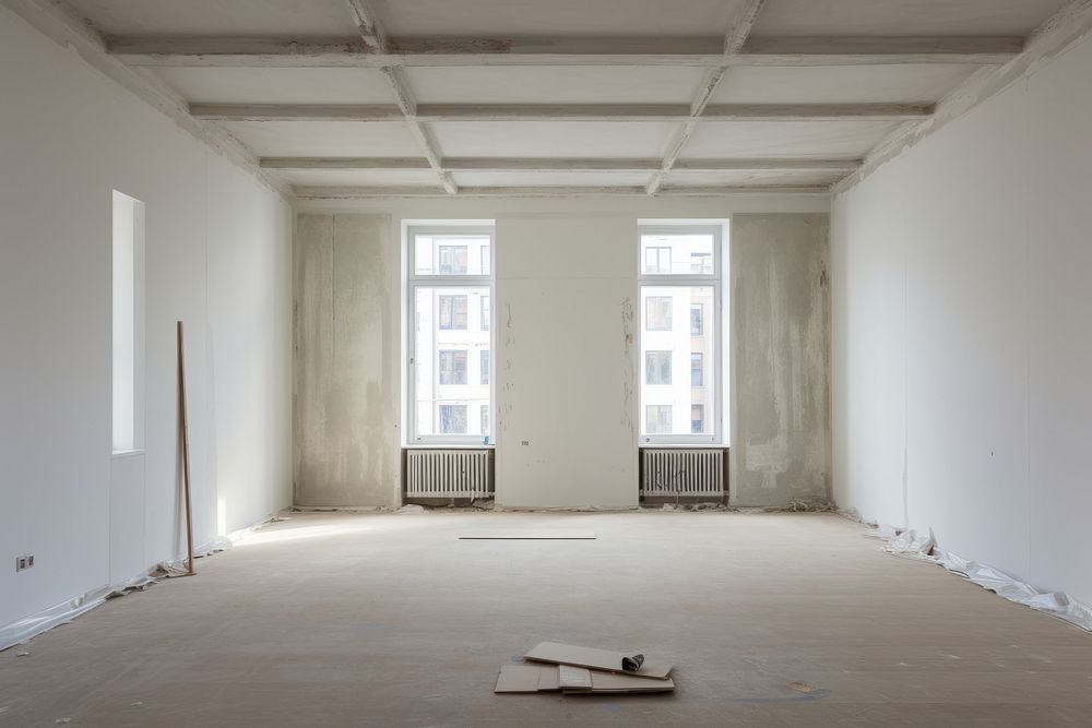  Empty room floor ceiling white. AI generated Image by rawpixel.