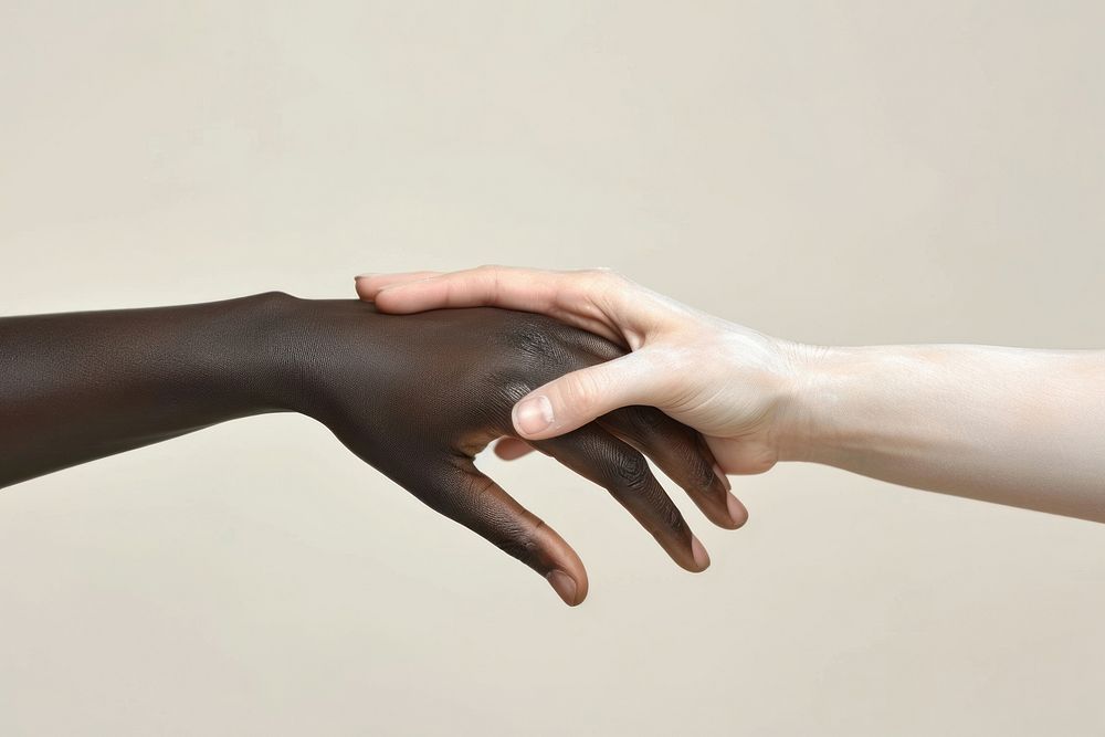 Black hand and white hand adult skin handshake.