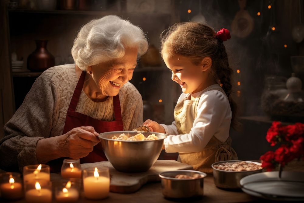 Grandmother and grandchild cooking grandmother candle adult. AI generated Image by rawpixel.