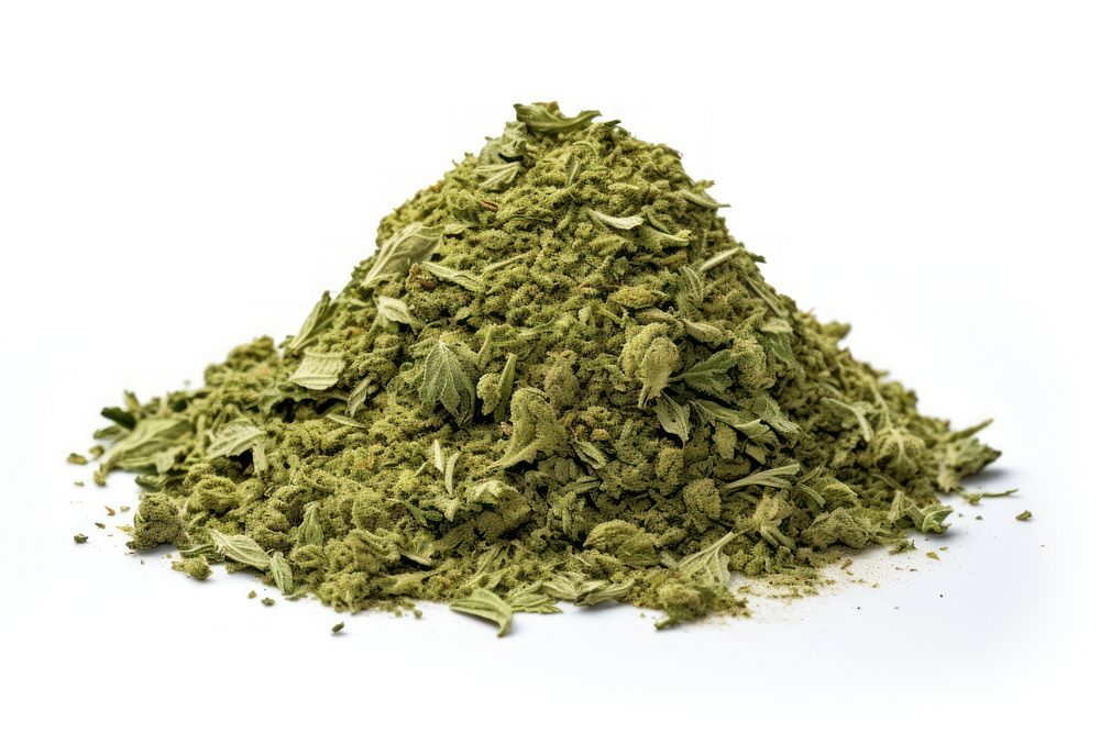 A pile of crushed cannabis plant herbs food.