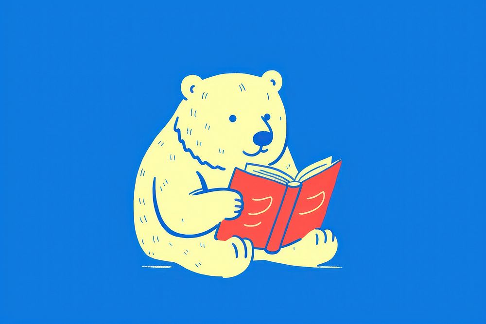 Reading cartoon bear book. AI generated Image by rawpixel.