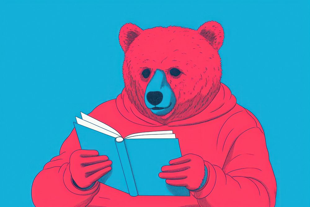 Reading bear cartoon book. AI generated Image by rawpixel.