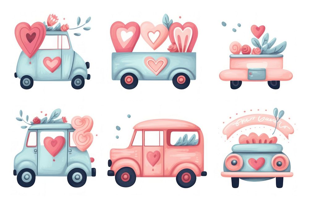 Truck full of presents and hearts retro simple vector vehicle car day. AI generated Image by rawpixel.