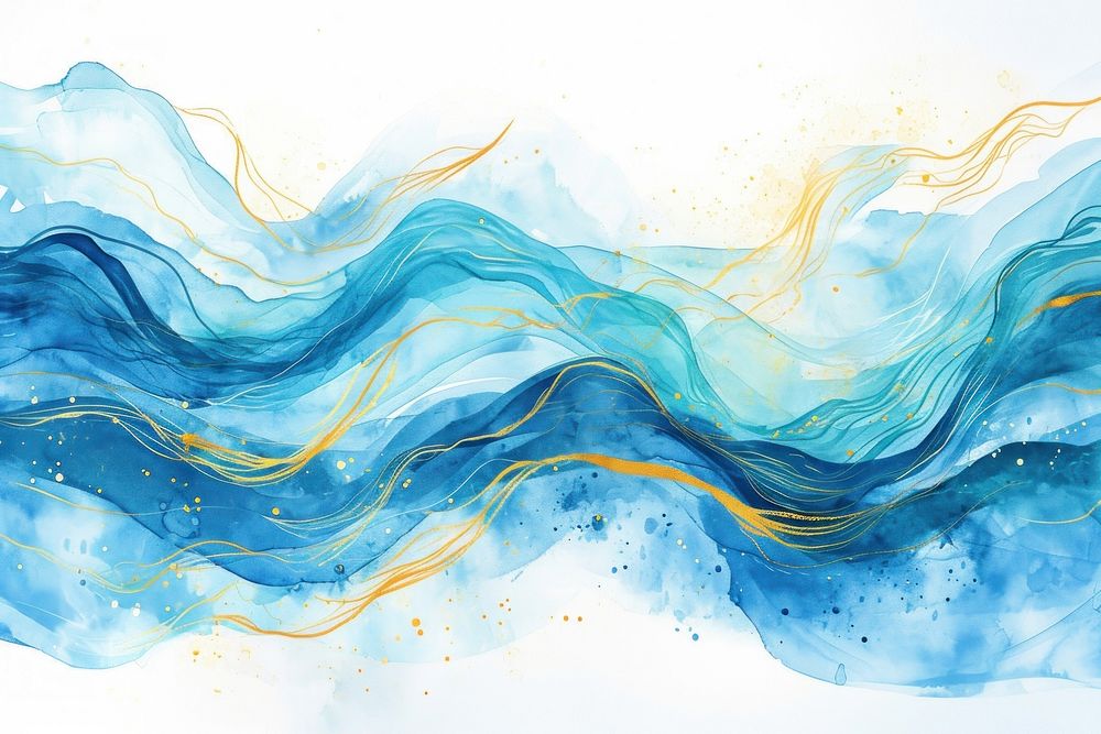 Water color illustration of wave abstract painting blue.