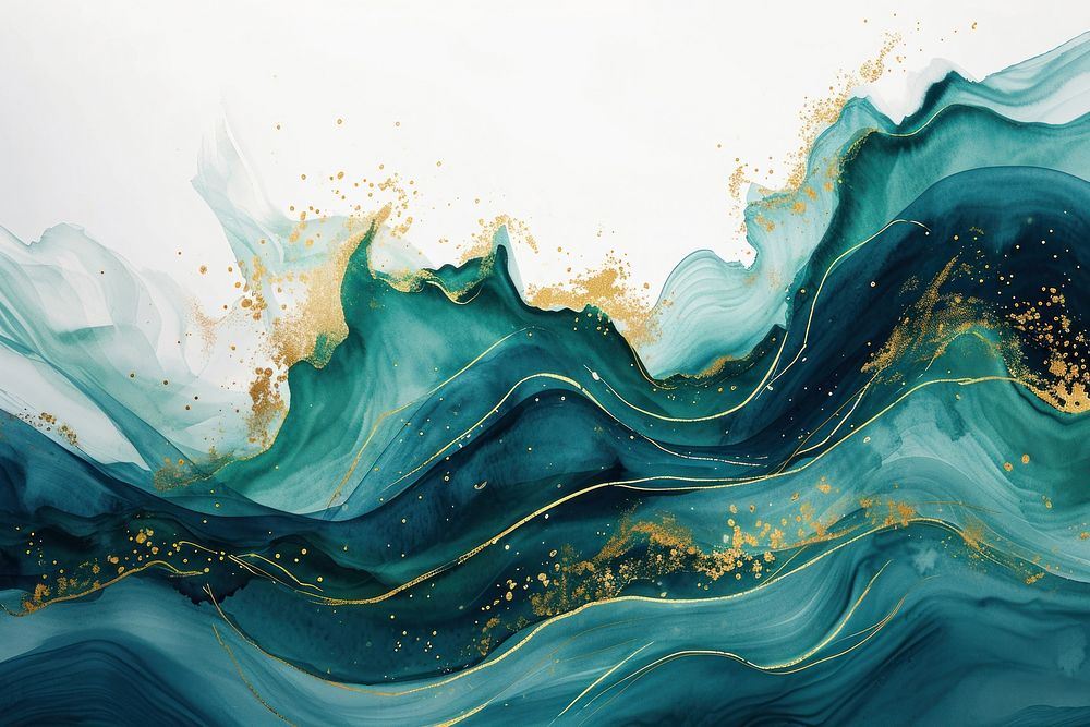 Water color illustration of wave abstract painting nature.