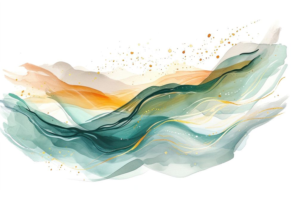 Water color illustration of wave abstract painting line.