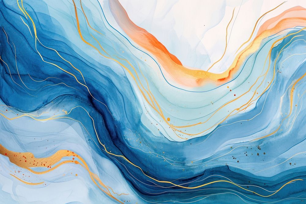 Water color illustration of wave abstract painting blue.