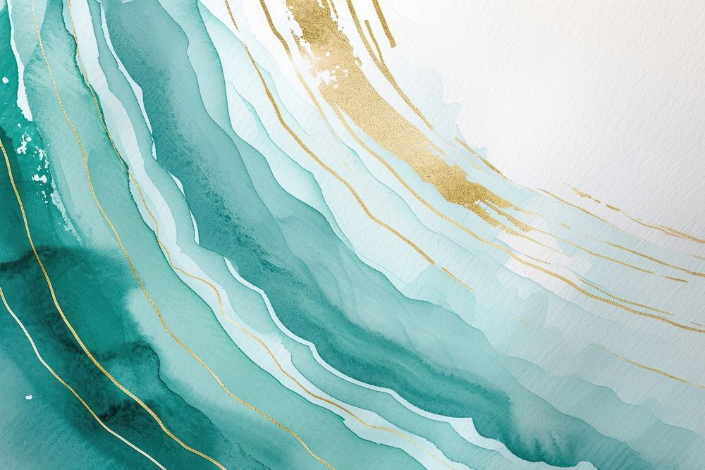 Water color illustration of wave turquoise abstract painting.