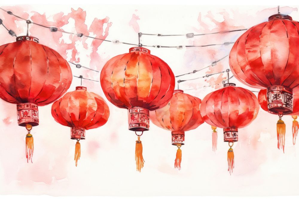 Lanterns chinese new year watercolor paint architecture. AI generated Image by rawpixel.