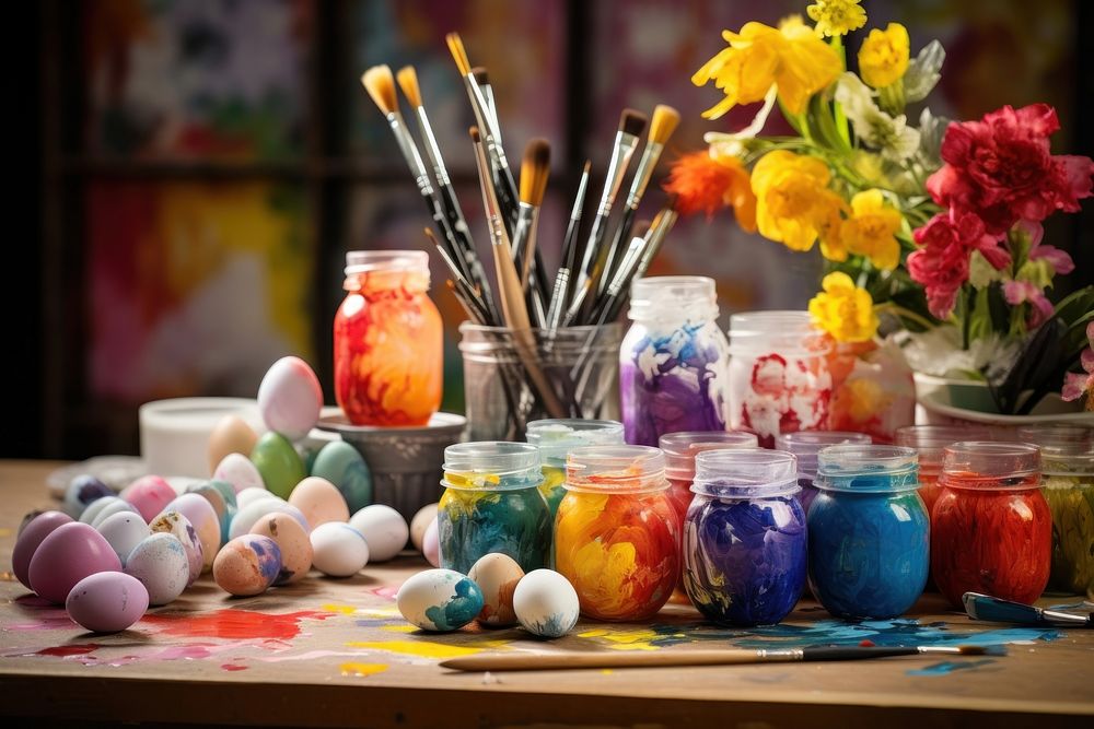 Easter brush paint table.