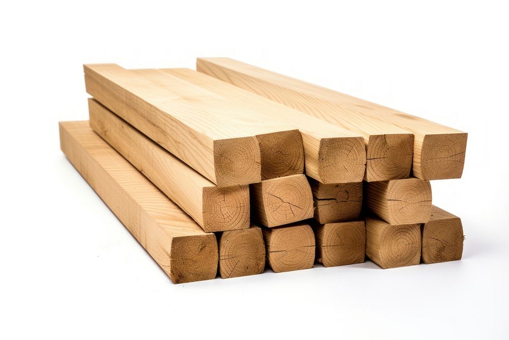 Cut oak planks wood lumber white background.