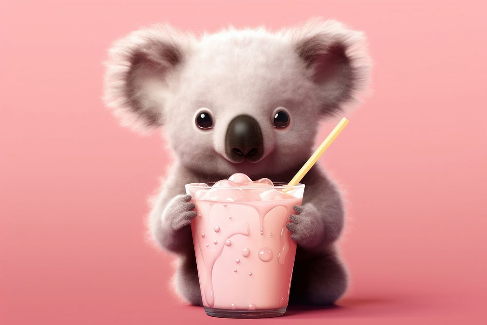 Koala cute pink background bubble tea.