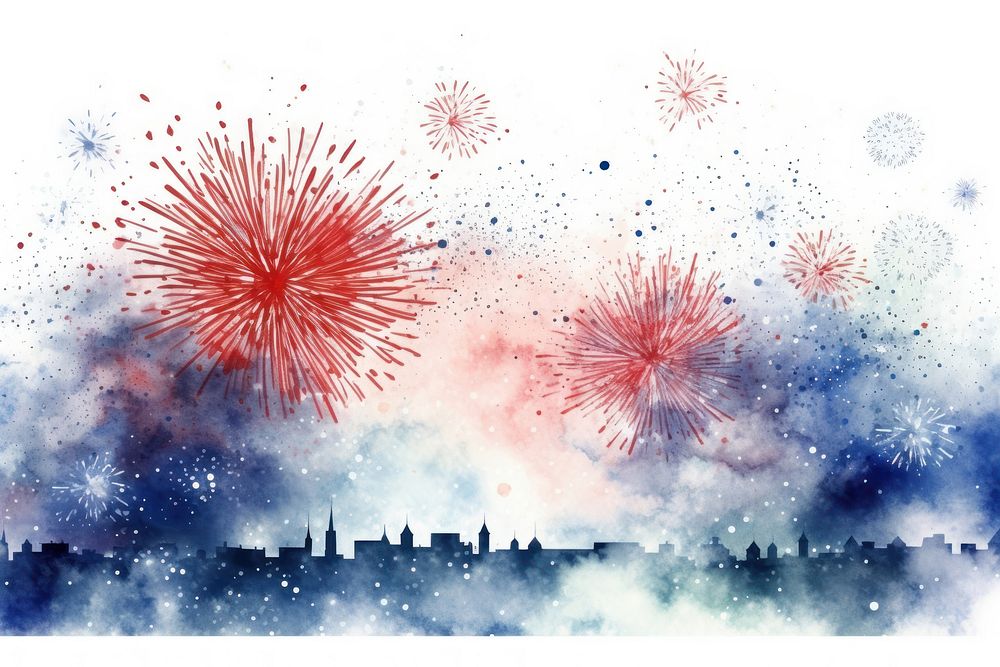 Fireworks background on white illustrated fireworks outdoors architecture.