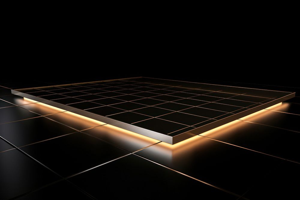 Technology light effect grid floor beige black background.
