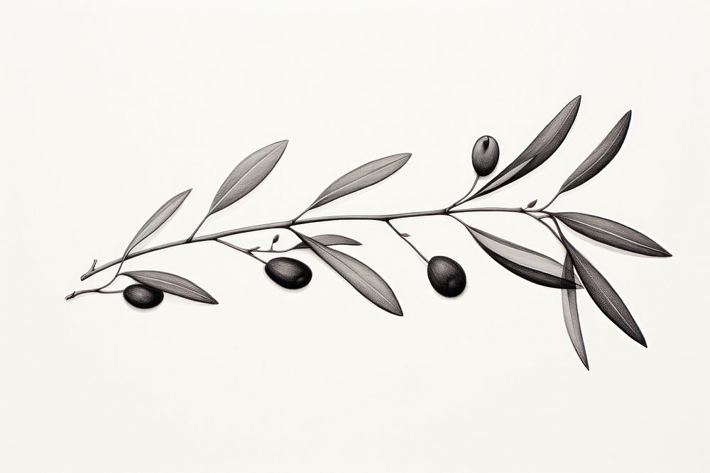 Black and white olive branch hand drawn drawing.