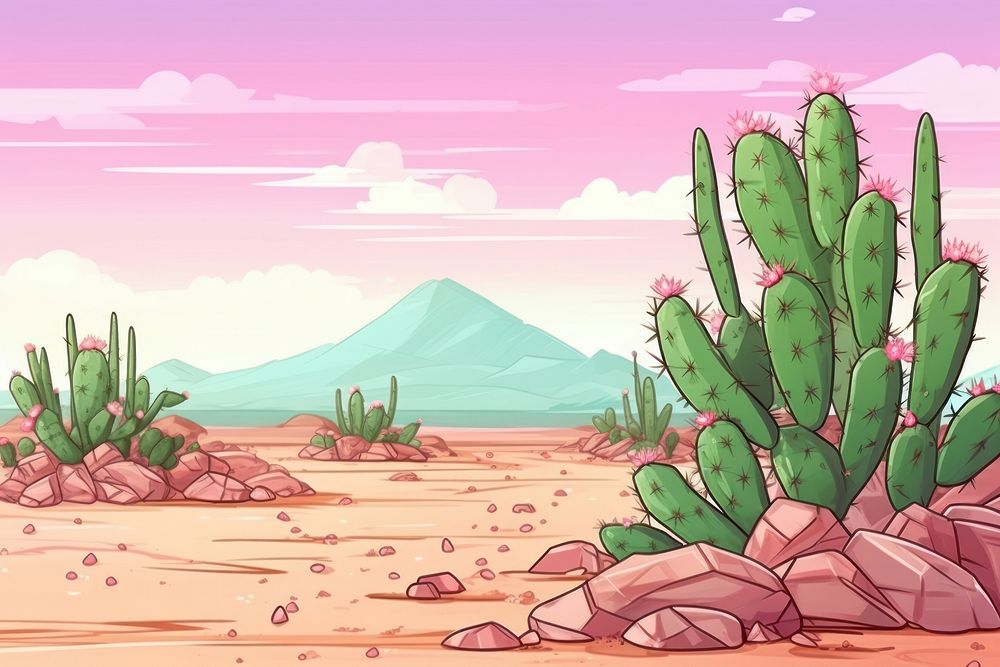 Illustration cactus in desert landscape outdoors nature.
