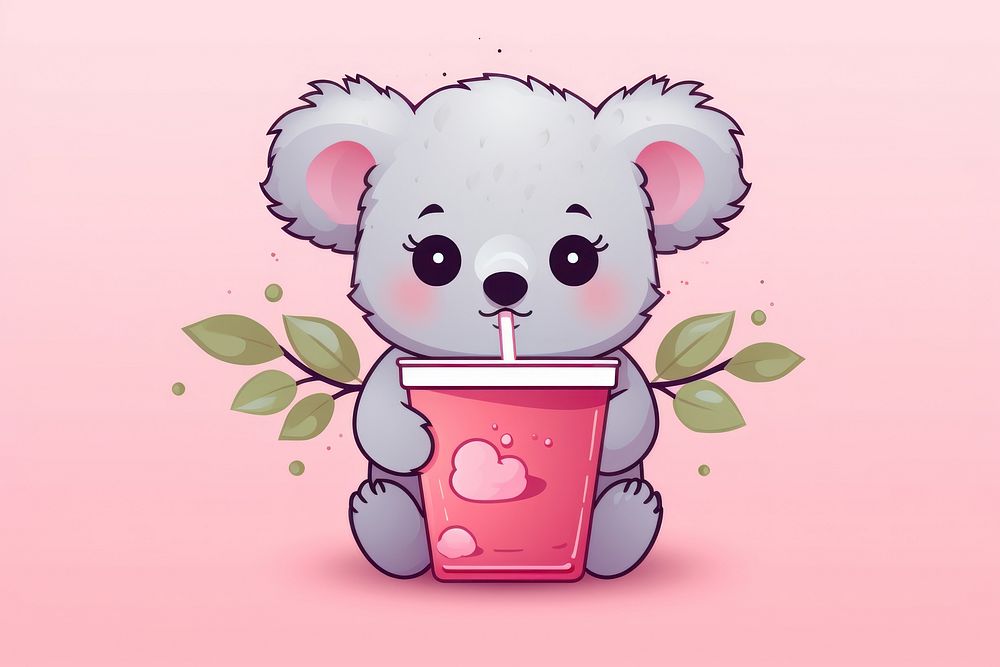 Koala cute pink background illustration.