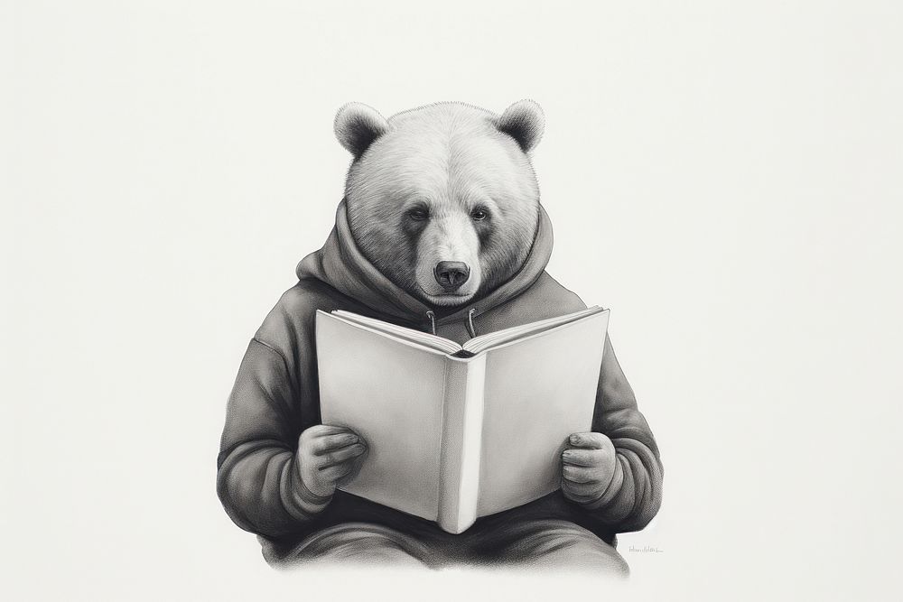 Bear reading book illustration. AI generated Image by rawpixel.