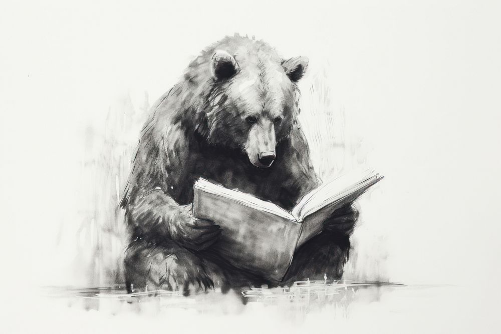 Bear book illustration reading. AI generated Image by rawpixel.