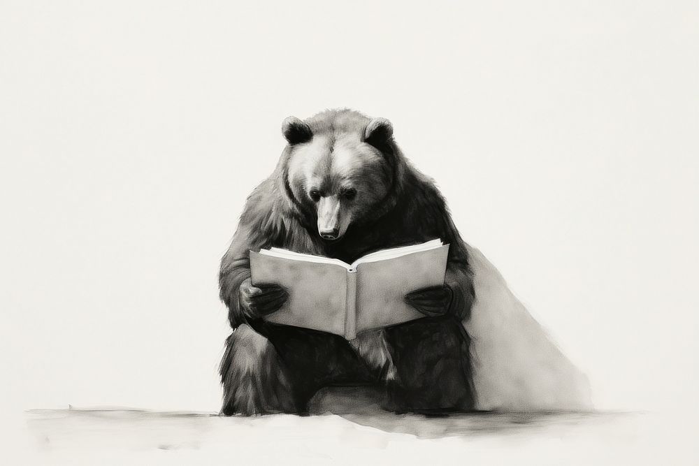 Bear book reading illustration. AI generated Image by rawpixel.