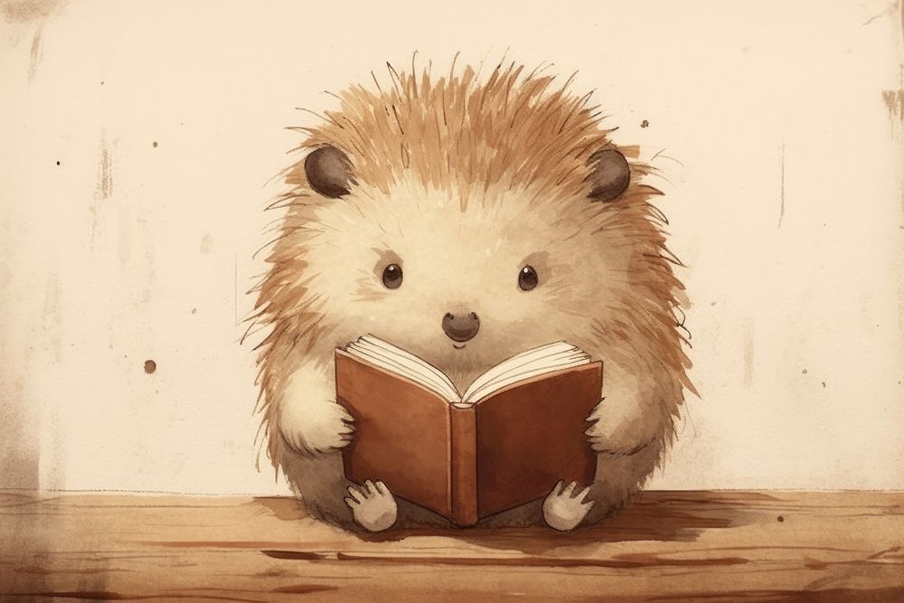 Porcupine reading book children book. AI generated Image by rawpixel.