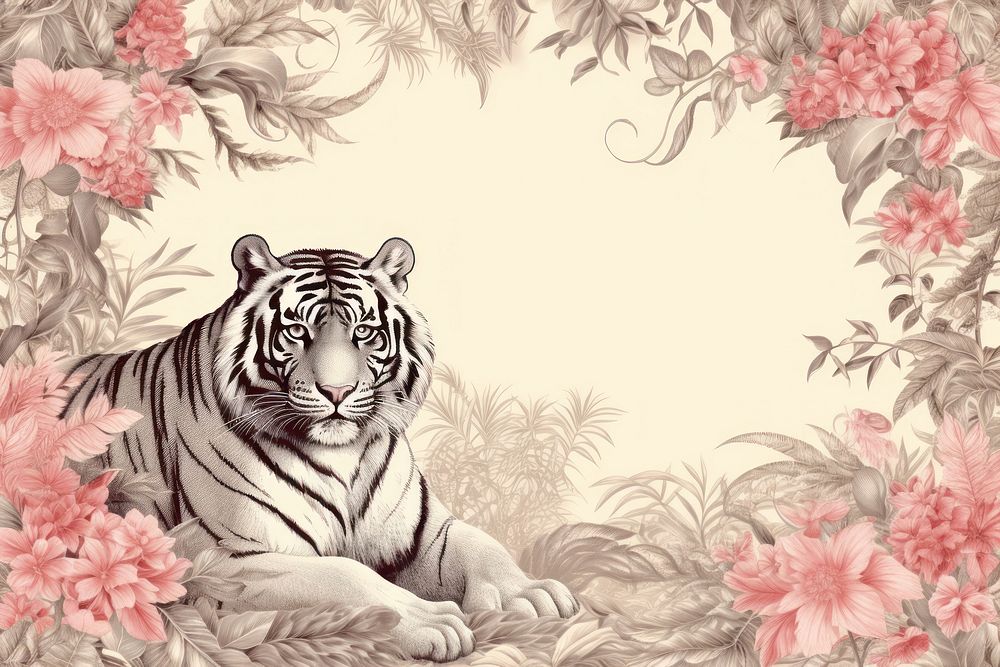 Illustration solid toile with tiger border wildlife pattern animal.