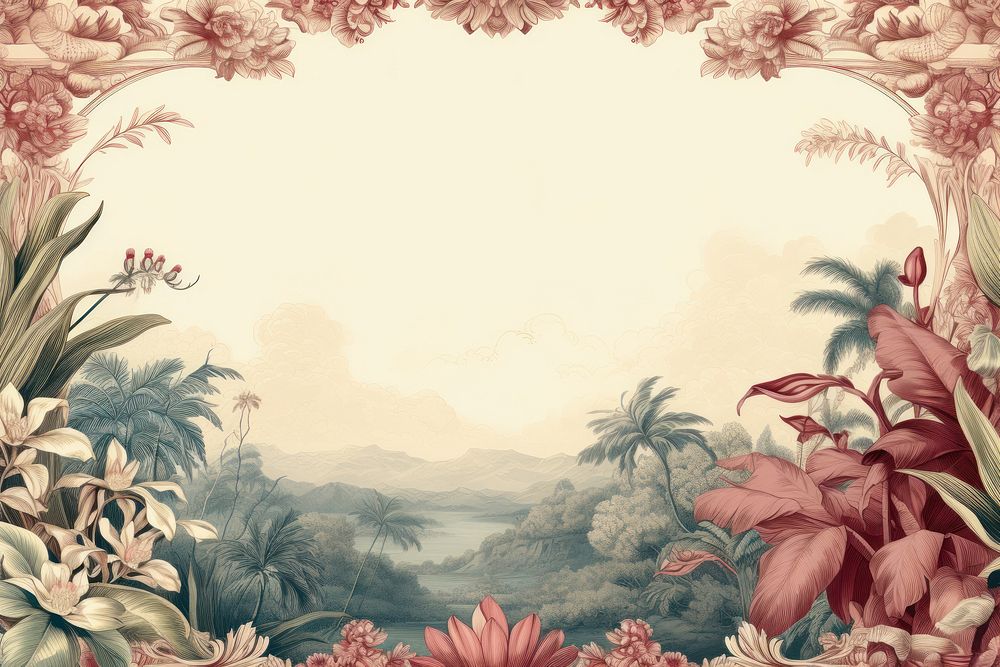 Toile with tropical plant border outdoors pattern nature.