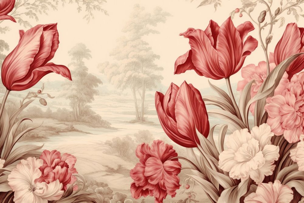Illustration solid toile with Tulip border pattern flower plant.