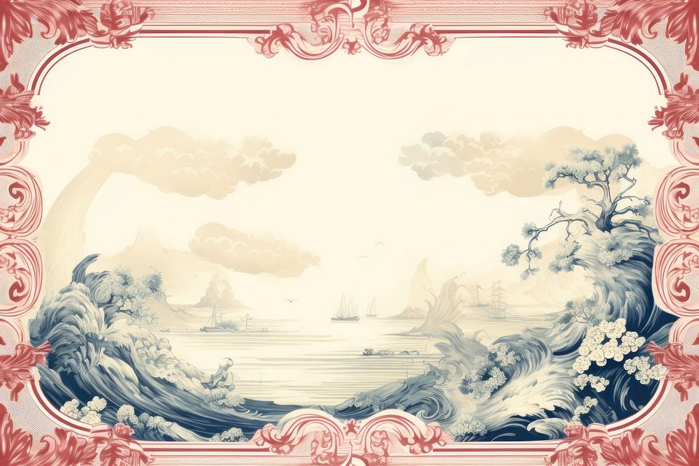 Toile with wave border painting pattern art.