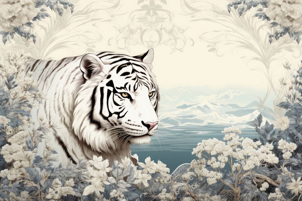 Toile with white tiger border wildlife animal mammal.