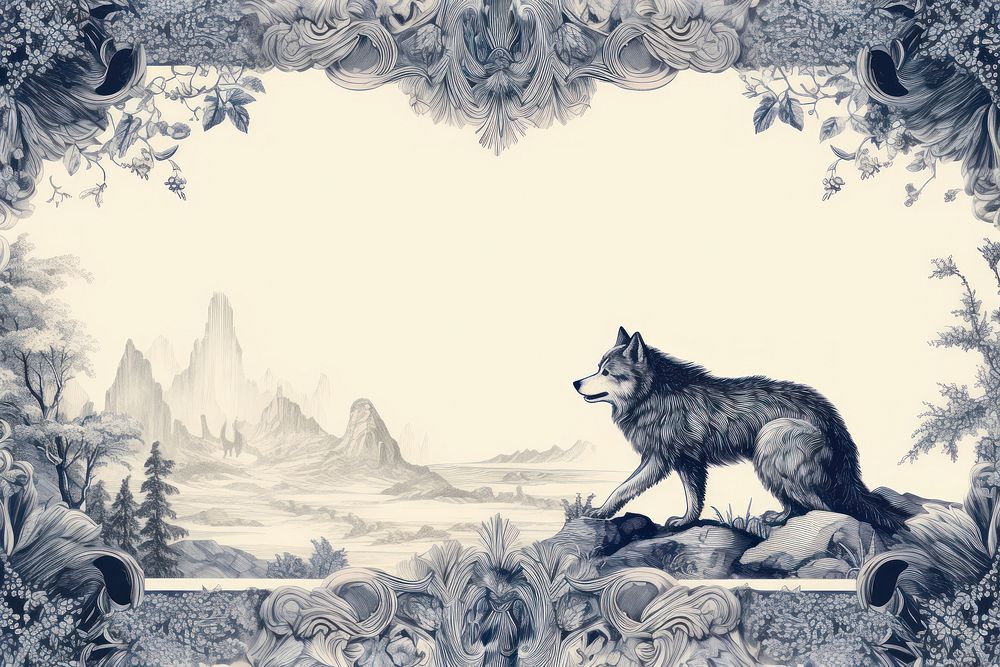 Toile with wolf border mammal animal dog.