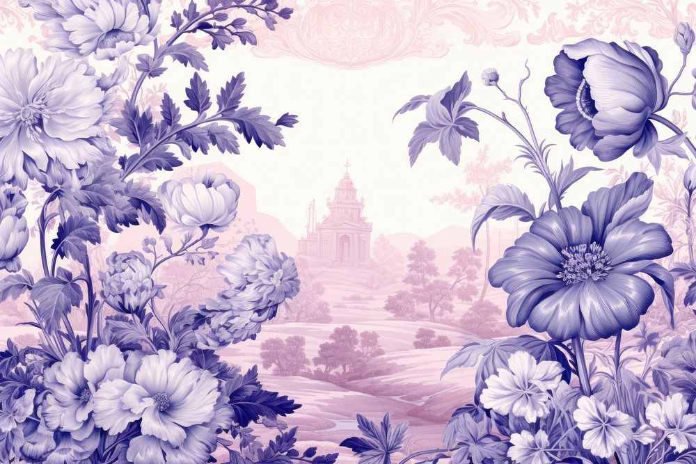 Toile with anemone border pattern flower plant.
