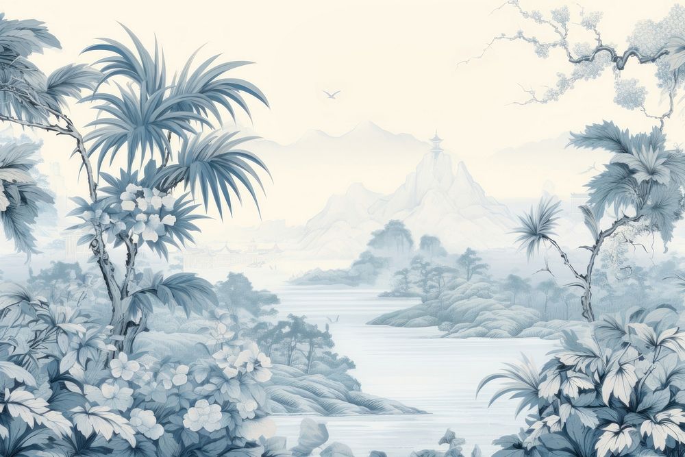 Illustration solid toile with bamboo border landscape outdoors nature.