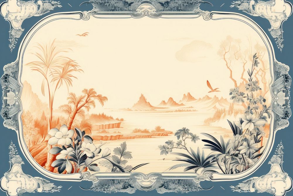 Toile with bamboo border painting pattern art.