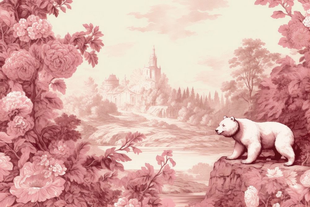 Illustration solid toile with bear border painting mammal plant.