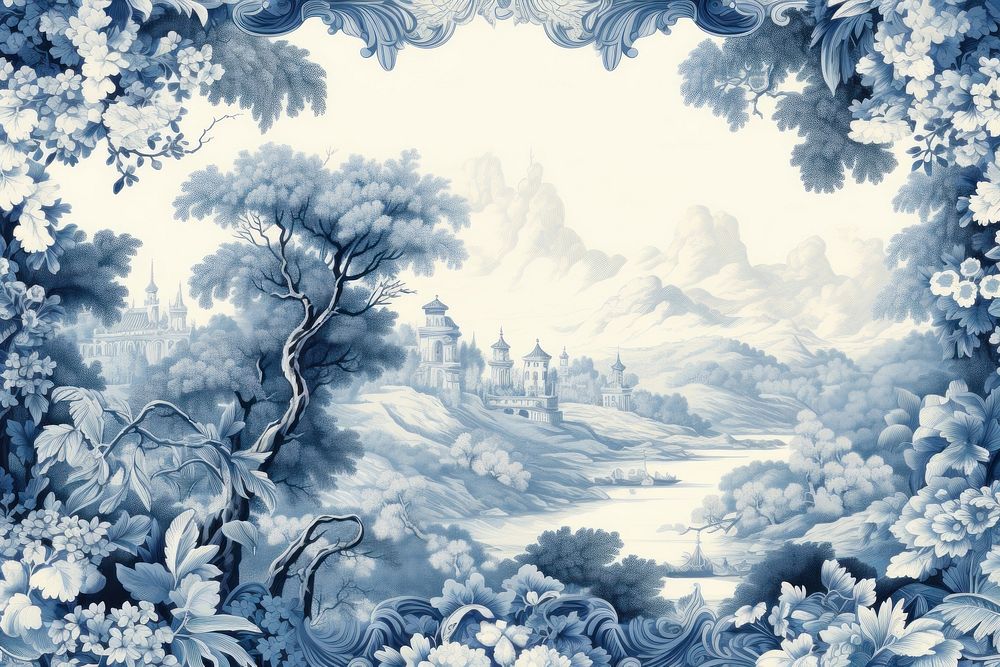 Illustration solid toile with bear border painting pattern nature.