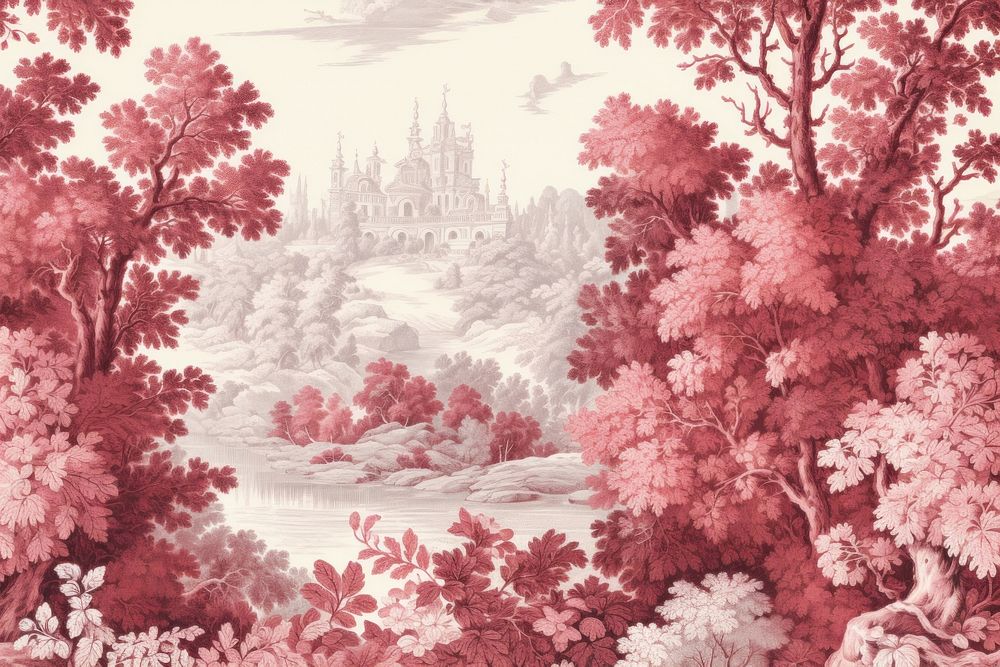 Illustration solid toile with bear border landscape painting plant.