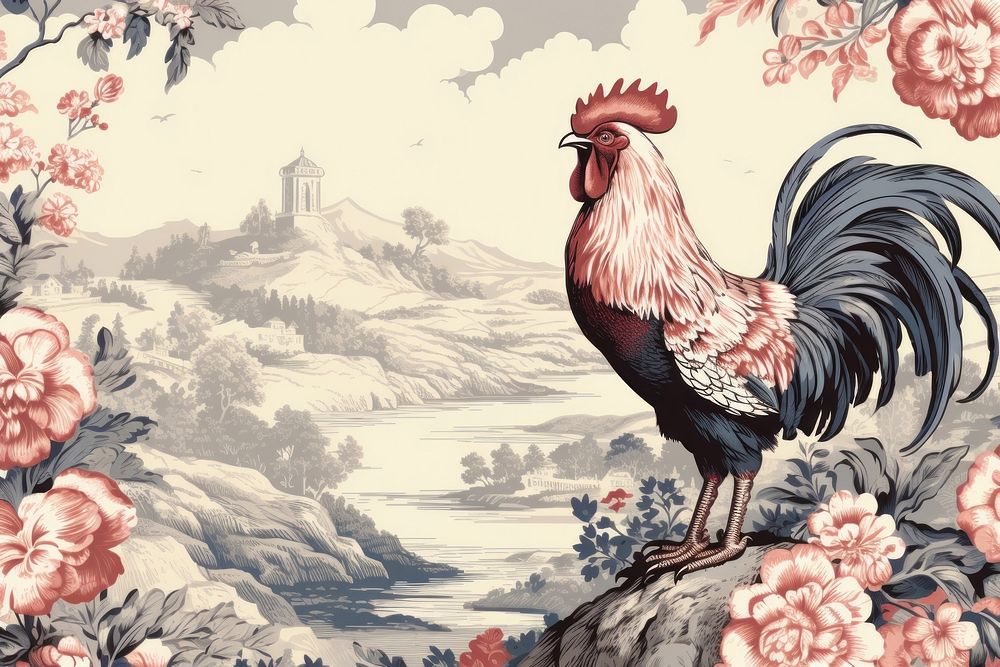 Toile with chicken border poultry animal bird.